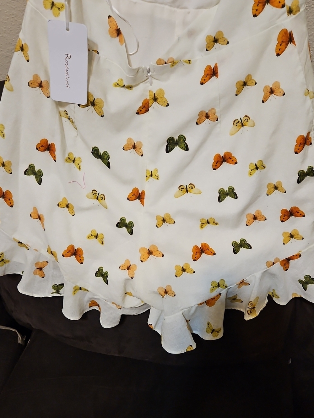 White Butterfly-Print Ruffle Romper - Picture 6 of 11